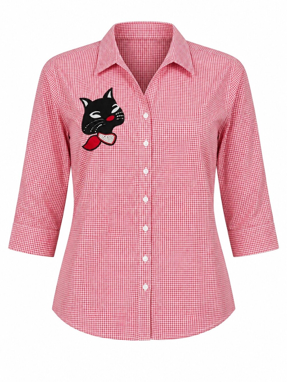 Las Olas Vintage Cottagecore Retro Kitsch Whimsical Novelty Gingham Cat Shirt XL